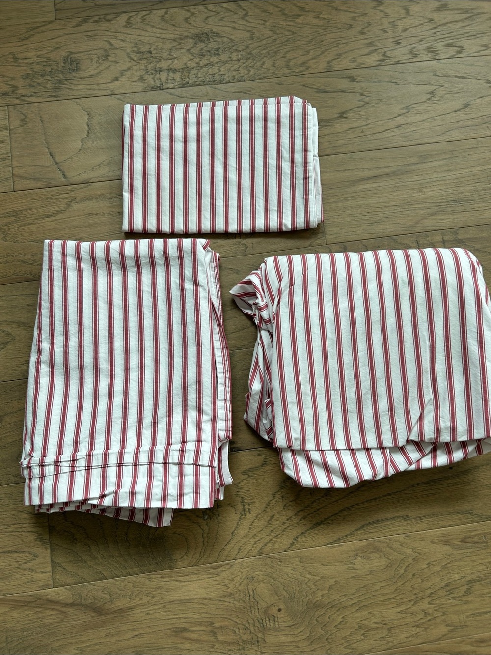 L.L. Bean Red and White Striped Twin Sheet Set 100% Cotton